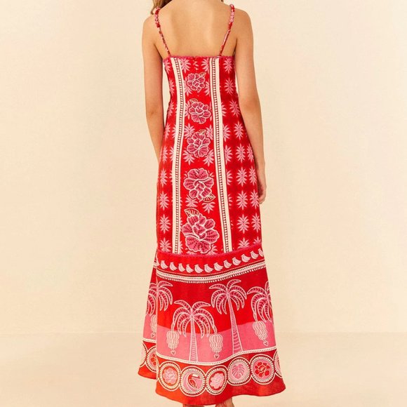 FARM RIO Summer Sunrise Embroidered Linen Maxi Dress - Picture 10 of 17
